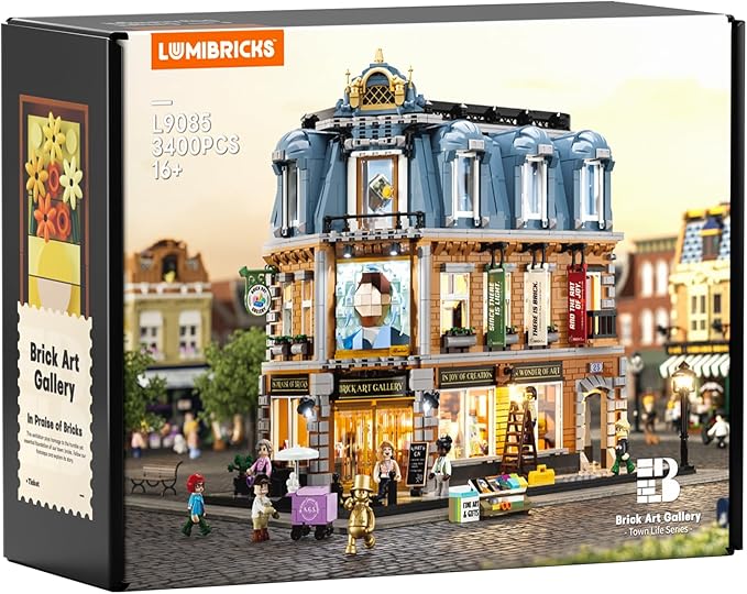 Brick Art Gallery Lighting Building Bricks Set - Town Life City Modular Collection Kit with Minifigures 3400 Pcs for Adults &amp Teen &amp Visual Art Lovers