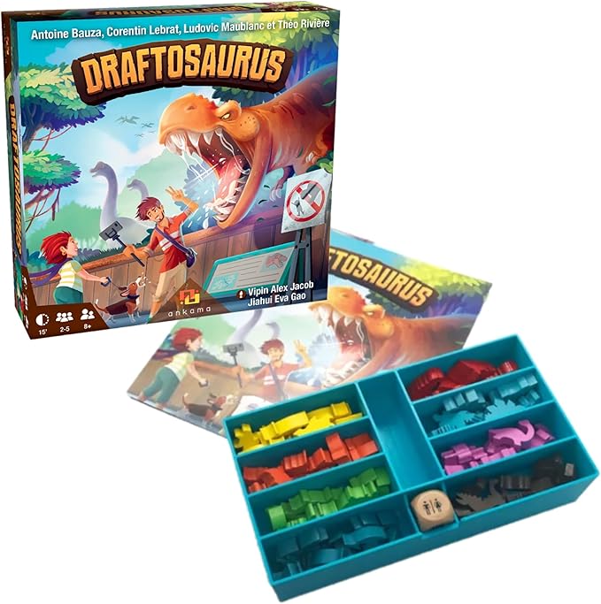 Ankama - Draftosaurus - Jeu de Base - Rédaction de Cartes - Lancer de Dés - Sélection d'Actions Simultanées - Jeu de Stratégie - Déroulement Rapide - Français - 2 à 5 joueurs - ANK9551