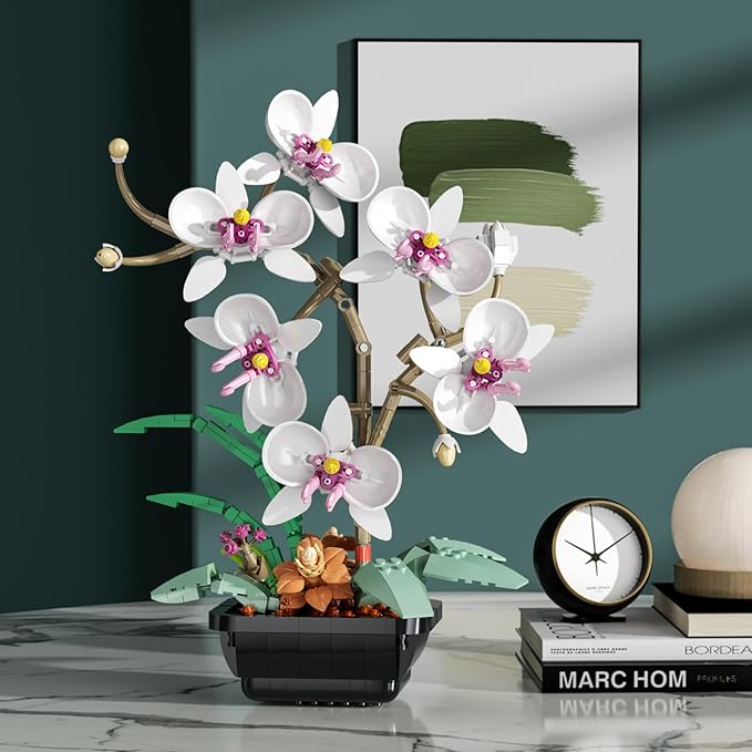 Orchid Flowers Bouquet Building Set Botanical Collection Artificial Plant for Home Décor Ideal Gifts for Christmas Mother's Day Anniversary Birthday