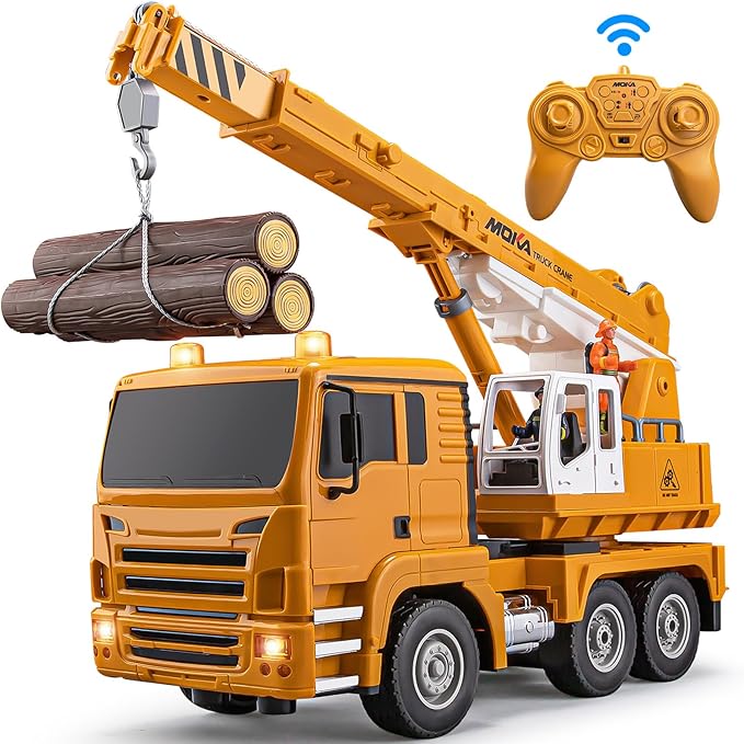 13 Channel RC Crane Truck 2.4G Remote Control Crane Toy Construction Vehicles with Lights Sounds Hook Up and Down 1:18 Large RC Truck Car for Kids Boys 16.5