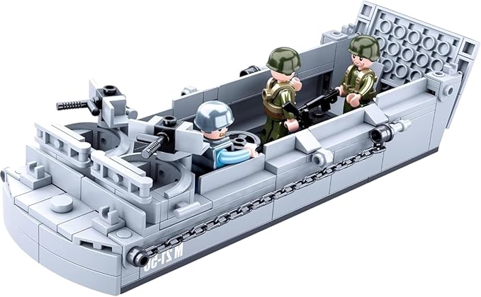General Jim's WW2 Landing Craft Higgins Boat Building Blocks Set – 325 Pieces with Military Jeep &amp Rotating Figures – Compatible with All Major Brick Brands – Historical WW2 Model Set