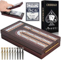 Cribbage Board Game Set Magnetic Lock &amp Built-in Storage - 3-Track Foldable Portable Travel Board for Family &amp Adults to Boost Logic Focus and Social Fun