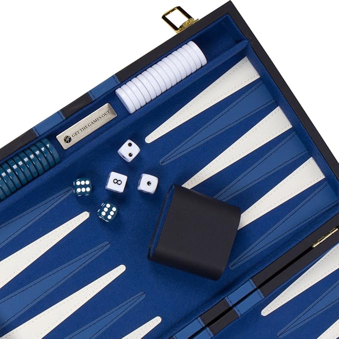 Get The Games Out Top Backgammon Set - Classic Board Game Case - Best Strategy &amp Tip Guide - Available in Small Medium and Large Sizes (Blue Large)