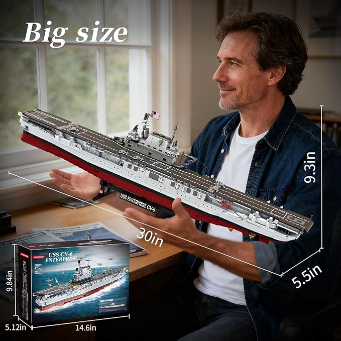 Military Series World War II Battleship Building Kit 1883 Pieces World Class USS CV-6 Enterprise Compatible with Lego Army Set for Adults WW2 Toy Gift Boat Building Block Kids 8-12 Model Home Decor
