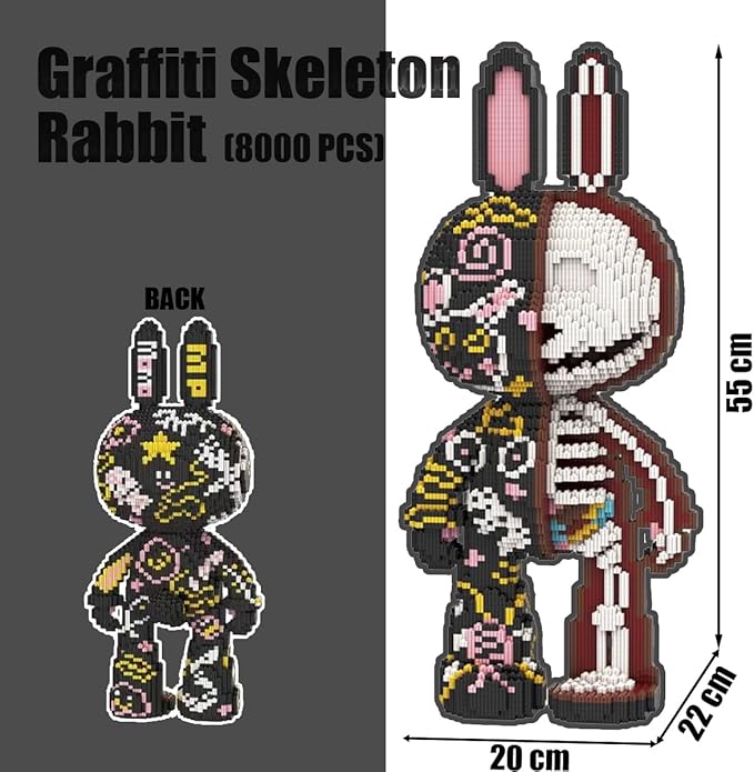 Animal Graffiti Skeleton Rabbit Micro Building Blocks Set（8000PCS 55cm High Series） Gift for Adults and Kids