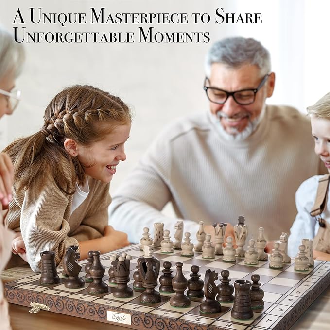 Wegiel Grand Royal Wooden Chess Set for Adults and Kids - 18 Inch Luxury Chess Set Handcrafted from Premium Beech and Birch Wood - Unique Folding Design with Storage