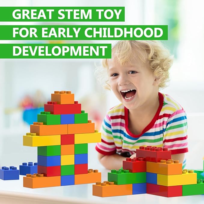 100 Pcs Jumbo Building Blocks Set for Toddlers (80 Square &amp 20 Rectangle) | Compatible Big Construction Bricks in 5 Colors | Kids Ages 3+ STEM Toy