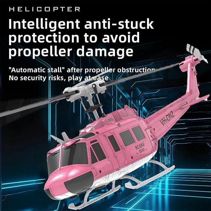 RC ERA C032 UH-1 Huey Helicopter - Remote Control Helicopters for Adult 1/48 Sacle 2.4G 6CH Gyro Stabilized Aircraft with Altitude Hold &amp Optical Flow3D Stunt Drone (Pink)