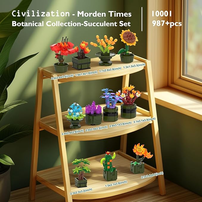 JMBricklayer Flowers Succulents Building Sets for Adults Valentines Day 12 Pack Tiny Plants Botanical Collection Display for Room Decor Bonsai Flowers Building Blocks Gifts for Women Valentines