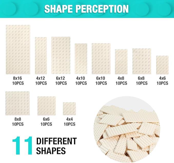 110 Pieces Classic Building Plates 11 Sizes Small Baseplates Multipacks - Compatible with All Major Brands Pieces Flat Platform Base for Moc Building White