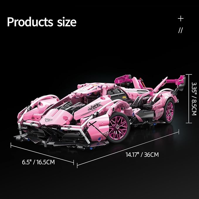 Sport Racing Car Building Block Sets for Adults 1:14 Pink Race Supercar Toys Kits Collectible MOC Model Christmas Xmas Birthday Gifts for Old Boys and Girls Teens Men Women Age 8-12 12-1614+