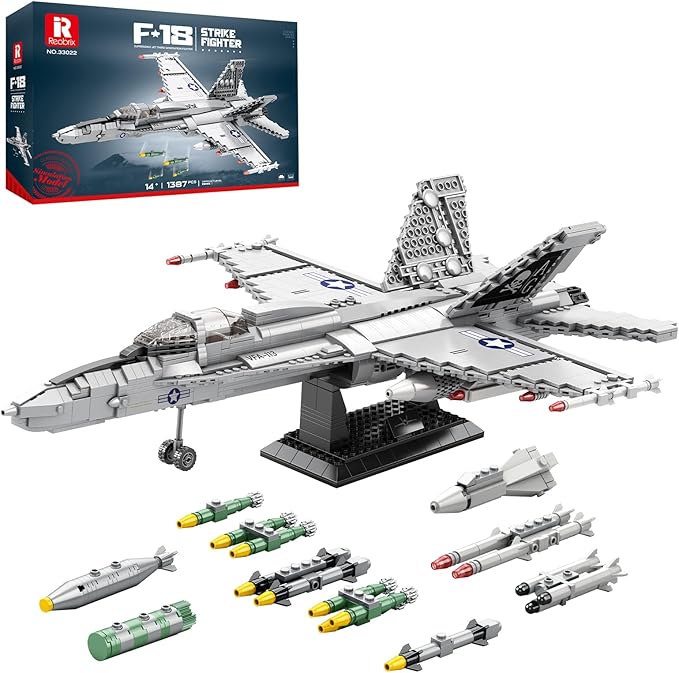 Reobrix F-18 Fighter Jet Building Sets for Adults Military Hornet Fighter Display Model 33022 Technical Military Plane Collectible Set Toys Gifts for Aviation Fans Adults (1387 PCS)