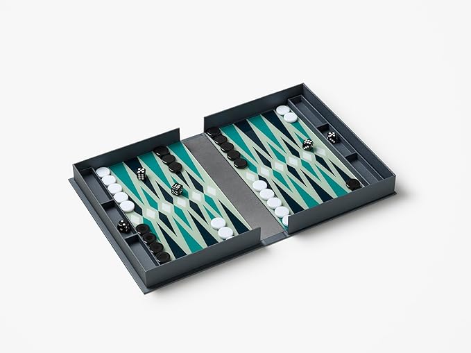 Printworks Classic Backgammon – Grey &amp Blue Acrylic Design Foldable Book-Style Set for Adults Elegant Tabletop Game