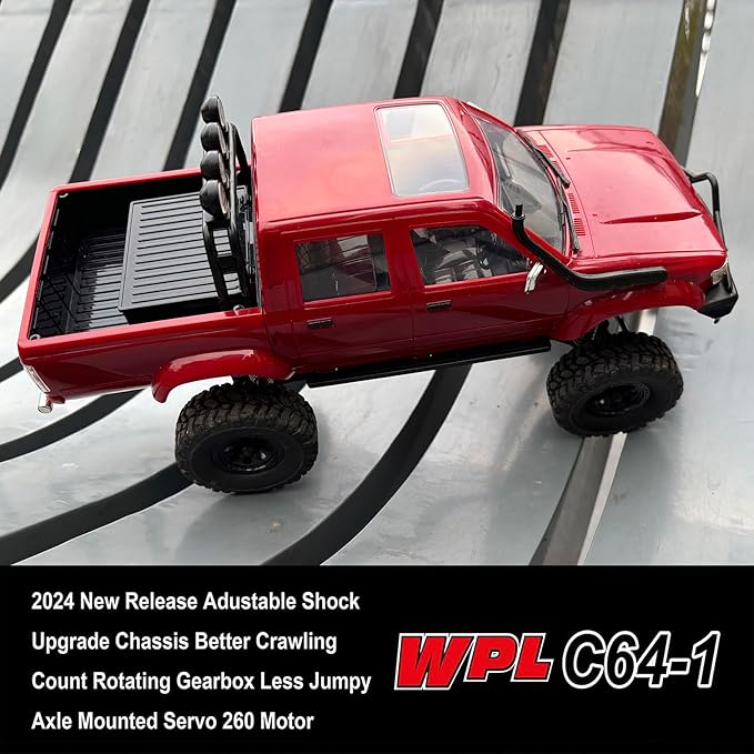 RC Crawler 1/16 Scale Remote Control Truck Off Road WPL C64-1 RC Rock Crawler 4x4 Pickup RTR All Terrain Upgraded Chassis Fully Proportional 2.4GHz Axle Mounted Servo Hobby Vehicle Adult