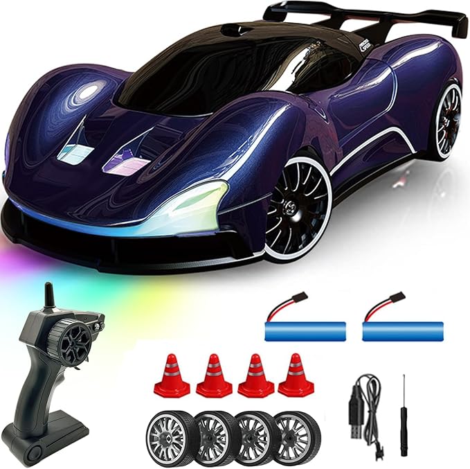1:20 Scale Remote Control Drift Car 4WD 2.4GHz Racing Sport Toy RC Car with LED Lights Racing and Drift Wheels (Blue)