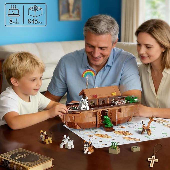 Noah's Ark Building Blocks Set - 845 PCS Deluxe Bible Story Model Kit for Adults Boys &amp Girls Interactive Religious Construction Toy Ideal Christian Gift for Birthday Baptism &amp Easter