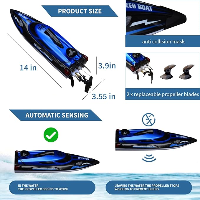 14 inch Big RC Boat Remote Control Boat for Kids and Adults 25 KPH Fast RC Speed Boat with Two 1100mAh Batteries Waterproof Toy Boats for Lakes Pools &amp River