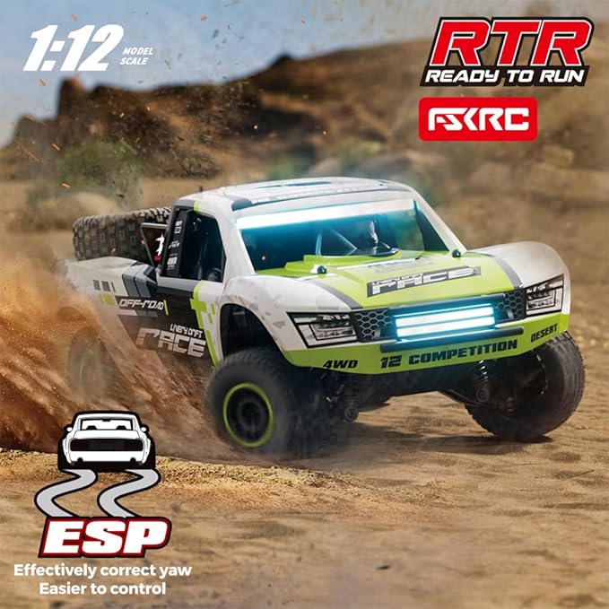 1/12 RD12 RC Drift Car 4WD Full-Proportional Brushed Racing Car with Gyroscope and 7-Color LED Lights Remote Control Truck Gift for Adults (Green)