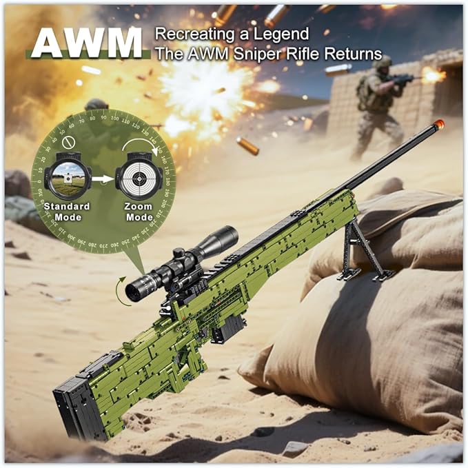 Sosuy Building Block Gun Sets AWM 1:1 DIY Shootable Sniper Model Guns Army Toys for Adult Teen Boys Birthday Gifts for Men Kids Age 8+ Realistic Bricks Collection for Military Fan 1628PCS