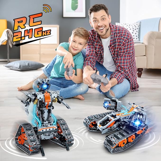 HOGOKIDS 5 in 1 STEM Building Set with LED Light - APP &amp Remote Controlled Cars Building Toys Kit RC Robot Tank Sleigh Tracked Racer 604 PCS Toy Gifts for Kids Boys Girls Ages 6 7 8 9 10 11 12+