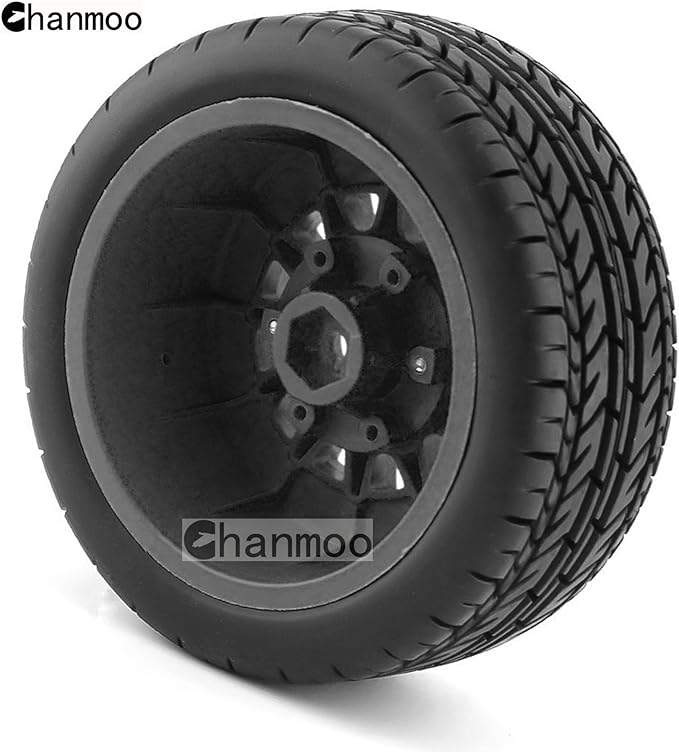 1/10 RC Short Course Truck Tires And Wheels With 12mm 14mm 17mm Hex 113mm 1/8 Rubber Tyres For 1/8 or 1/10 Scale On Road Car HSP Sonic 94102 GT PTG-2 Tamiya TT02 RC Racing Car 4PCS (Black A)
