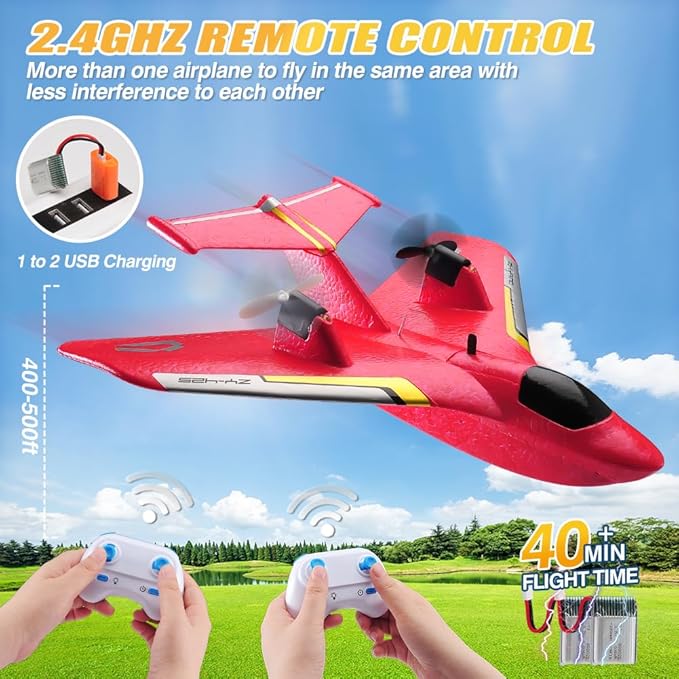 RC Water PlaneRC Airplane for Water Land and Air Remote Control Airplane Flying Fighter Toys2.4GHz 6-axis Gyro Stabilizer RTF Glider Aircraft Jet for Kids Adults Beginners Boys (Red)