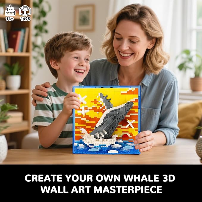 Whale Animal 3D Wall Art Micro Mini Building Blocks Set Unique Home Wall Decor or Table Display Ideal Gift Toy for Adults &amp Boys Girls 14+ (1495 PCS)