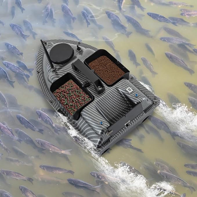 RC Bait Boat 600m/1968ft RC Bait Boat 3 Boxes 4.4LBS Loading Capacity with Dual 5200mAh Li-Ion Batteries and LED Lights for Professional Fishing (Gray (Without Lights))