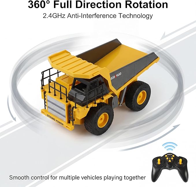 Remote Control Dump Truck for Boys Adults Metal Rc Dump Truck with 1*Rechargeable Battery and 2*AA Battery 9-Channel Construction Vehicle STEM Gift for Kids Birthday or Christmas