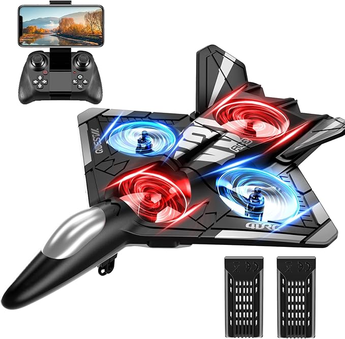 4DRC V31 RC Plane with Camera Foam Remote Control Drones with Camera for Kids Adults 8-12 12-16 Remote Control Airplane Fighter Jet with Light 360° Flip Fighter Jet Toy