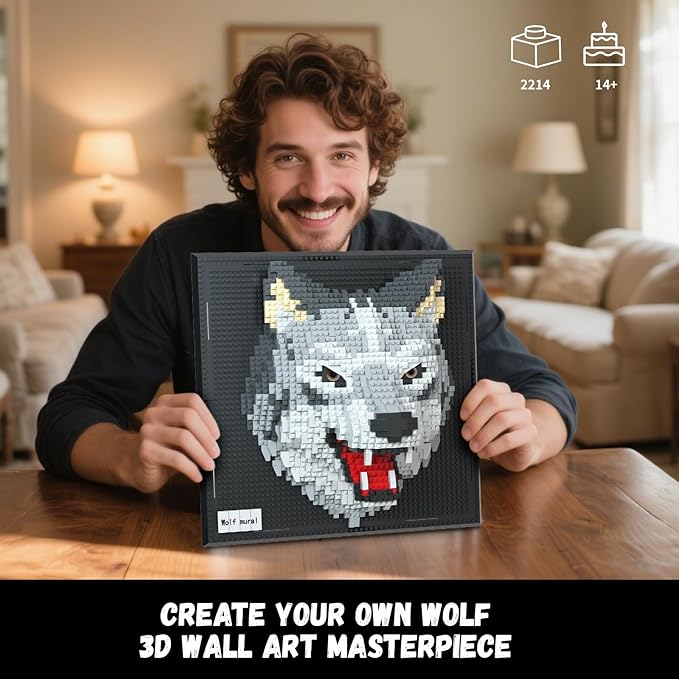 Wolf Animal 3D Wall Art Micro Mini Building Blocks Set for Adults Unique Home Wall Decor or Table Display No Compatible with Lego Ideal Birthday Christmas Toy Gift for Teens (2214 PCS)