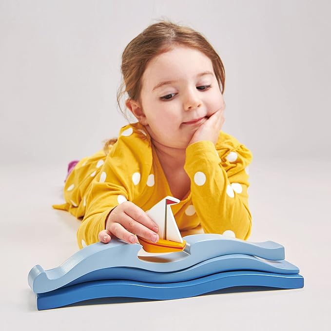 Tender Leaf Toys - Blue Water – Open-Ended Solid Wood Waves Toy Set for Displaying Sea Creatures for Kids Age 3+