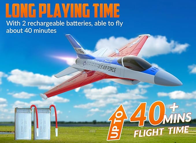 volantexrc RC Plane F-16 Fighting Falcon - 2.4Ghz 2CH Remote Control Airplane Jet Fighter Ready to Fly with Cool Lights for BeginnersAdults (762-4)