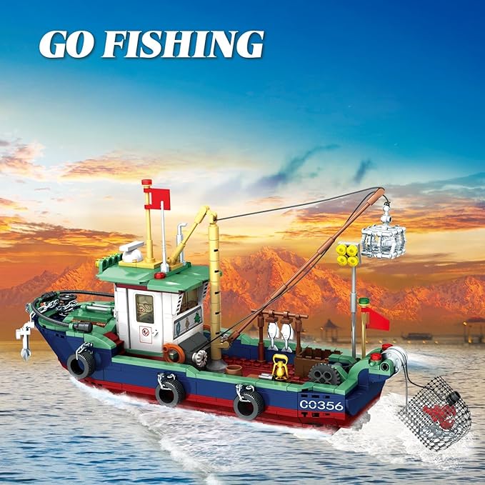 Fishing Boat Building Blocks Sets Boat Sea Fishing Building Blocks Toy Set Collection Decoration Gifts for Boys and Girl Ages 6-12 Years Old and up 582 Pcs