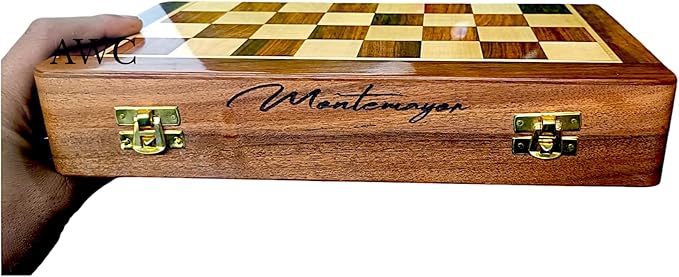 Personalized Wooden Chess Set | Magnetic Folding Travel Board with Storage Box &amp 2 Extra Queens (16 inch x 16 inch)