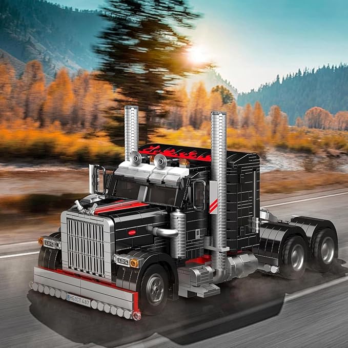 Mould King 10037 Semi Truck Building Set Flatbed Truck Toy with 10 Wheels Collectible Car Model to Build and Display Creative Gift for Adult (1797 Pieces)