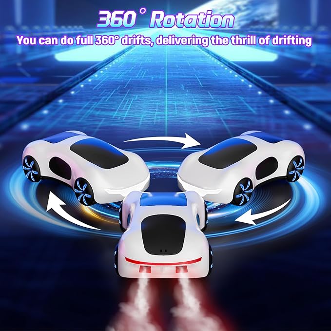 Remote Control Car Gesture Sensing RC Sunt Car 2.4GHz RC Drift Cars with Spray Light and Sound 360° Rotating Side Drifting RC Cars with 2 Batteries Birthday Gifts (White)