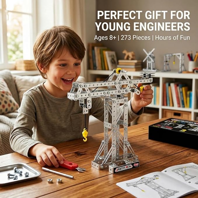 Metal Building Toys 273pcs 3 in 1 Tower Crane &amp Frame Crane &amp Windmill Metal Model SetErector Sets for Boys Age 8-12DIY Building Stem Projects Toys for KidsBirthday Gifts for Model Crane F
