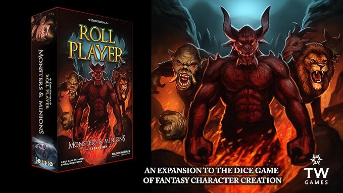 Monsters &amp Minions - Expansion for Roll Player Board Game | Adds End-Game Monsters 5th Player New Dice and 170+ Cards | Dice Drafting Family Game for 1-5 Players Ages 14+ | Thunderworks Games