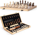 15 Wooden Chess Set | Folding Board 2 Extra Queens | Magnetic Chess Board Set for Adults &amp Kids Pieces Storage Slots Checkers Game for Kids Portable Travel Chess Game for Beginner