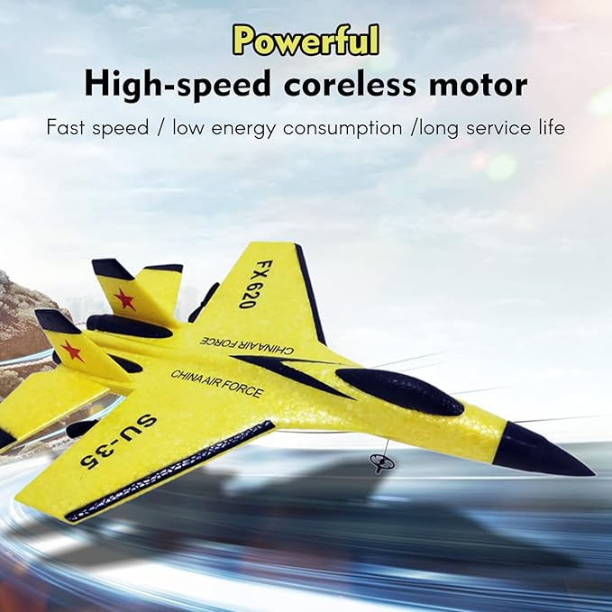 GoolRC FX620 RC Airplane 2.4GHz Remote Control Airplane 2 Channel RC Plane SU-35 RC Glider EPP Aircraft Model with 3-Axis Gyro Outdoor Flight Toys for Teens and Adults with 2 Battery (Yellow)