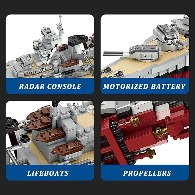 Gonli Bismarck Battleship Building Blocks Set - Germany WW2 Military Building Toys for Adults - Classic Cruiser Model Bricks - Gifts for Adults