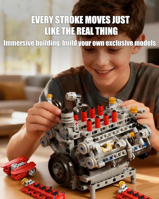 Mini V8 Engine Kits That Runs Build Your Own V8 Engine Building Set with Motor and Battery STEM Physical Science Educational Toy for Adults Kids Age 14+ (1123PCS)