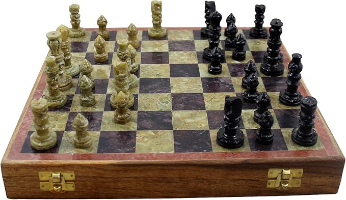 Marble Stone Art Unique India Chess Pieces and Board Games Set 8 X 8 Inches - Indian Handmade Unique Gifts