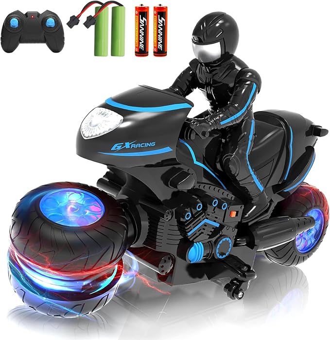 Tecnock RC Motorcycle Remote Control Motorcycle with LED Lights RC Car Dirt Bike Toy 360° Spins and Flips Rechargeable Batteries Gift for Boys Ages 5-7 8-12
