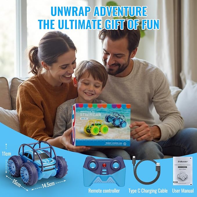 Amphibious Remote Control Car Rechargeable RC Cars &amp Remote 360° Rotating Flips 2.4Ghz 4WD All Terrain Stunt Car Toy Christmas Birthday Gift for Kids Boys 3-12 Years