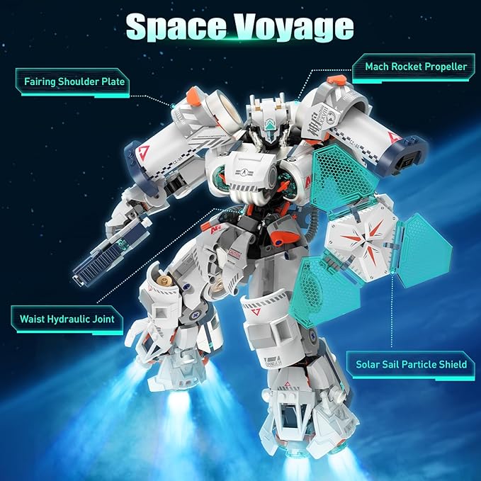 HIGH GODO Aerospace Mech Robot Transforming Building Blocks Set for Adults Warrior Justice Hero Mech Model Building Kit with Display Shelf Cool Creative Robots Toys Gift for Teens 14+ 1000+ Pieces