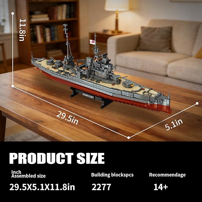 WW2 Military Queen Elizabeth Battleship Building Set Large-Sized Warship A Gift Compatible with Lego et for Adult Collection(2277 Pcs)