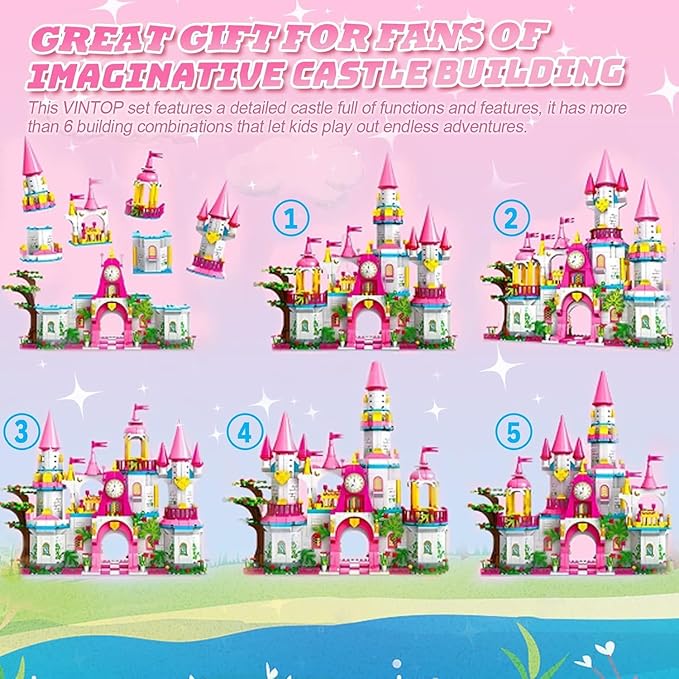 Castle STEM Building Toys for Girls Ages 6-12 Years Old 1000PCS Building Sets for Girls &amp Boys Pink Princess Castle Carriage Playset (Castle Building Blocks)