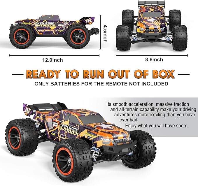 HAIBOXING Brushless RC Car 16890A 1/16 Scale 4X4 Fast Remote Control Truck 48 KM/H Top Speed Hobby RC Cars for Adults and Boys All Terrain Off-Road Truck with Spare Paddle Tires for Sand Land
